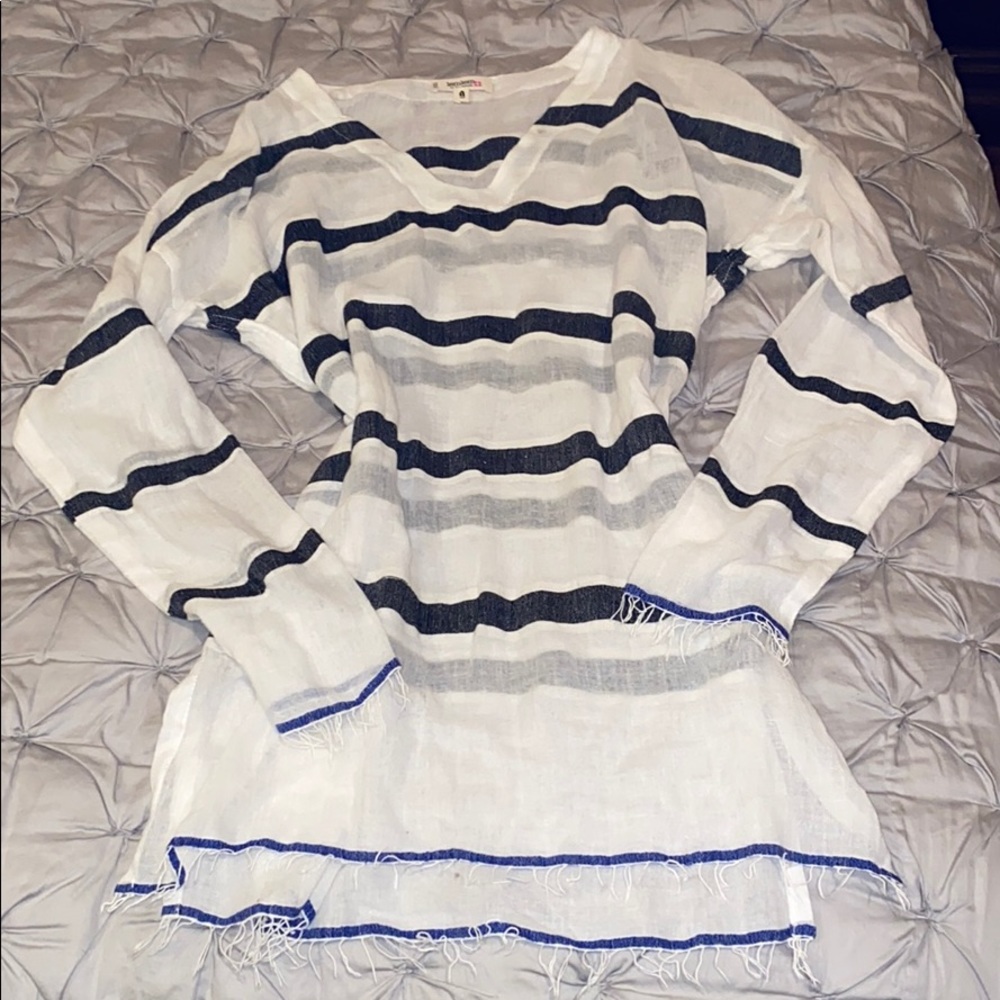 Swimsuit coverup-white w navy stripes